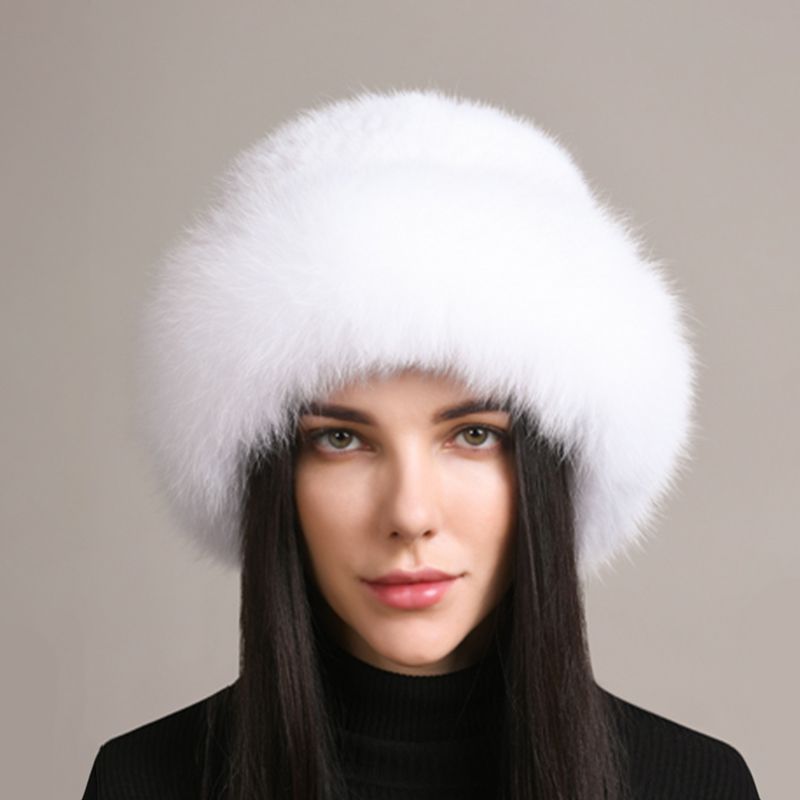 Luxury Mink Fur Hat for Women Full Fox Fur Brim Winter Bucket Hat