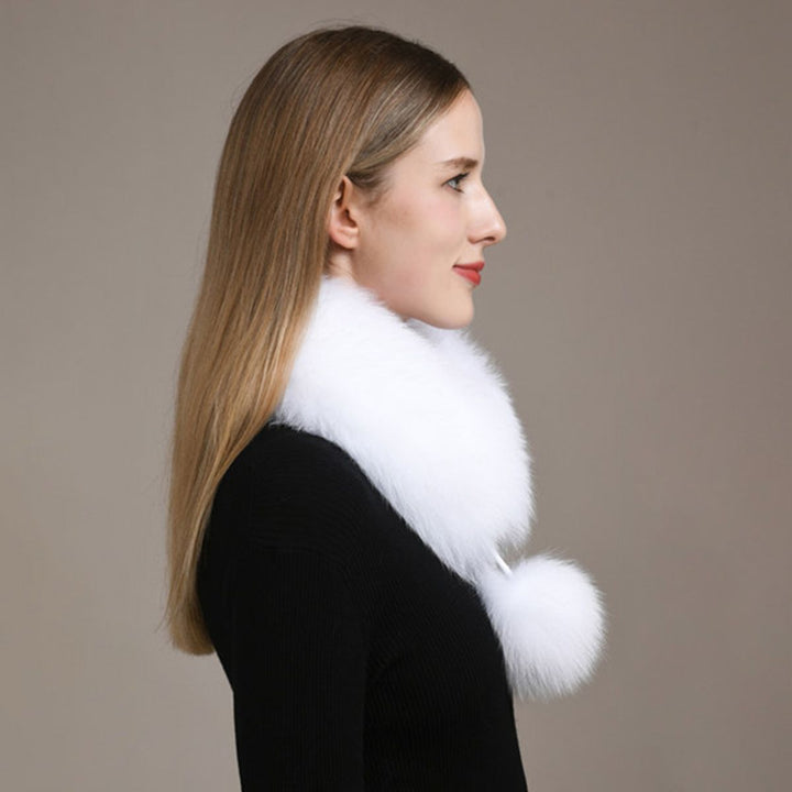 Women’s Real Fox Fur Scarf with Pom-Pom Genuine Fur Collar Neck Warmer