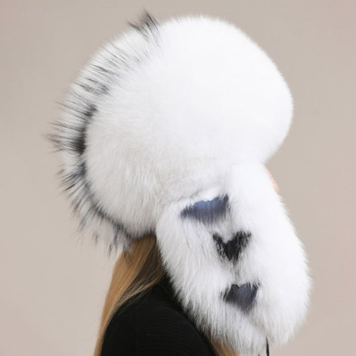 Luxury Oversized Two-Tone Real Fox Fur Pom Pom Hat Women Winter Warm Ushanka