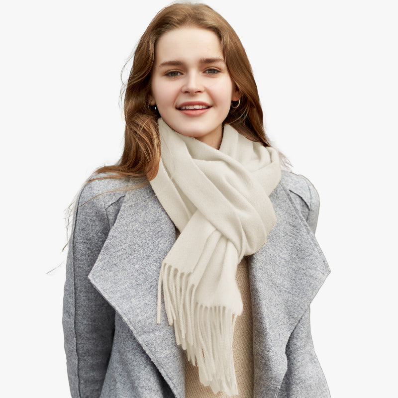 Basic Solid Color Long Cashmere Scarf with Tassels