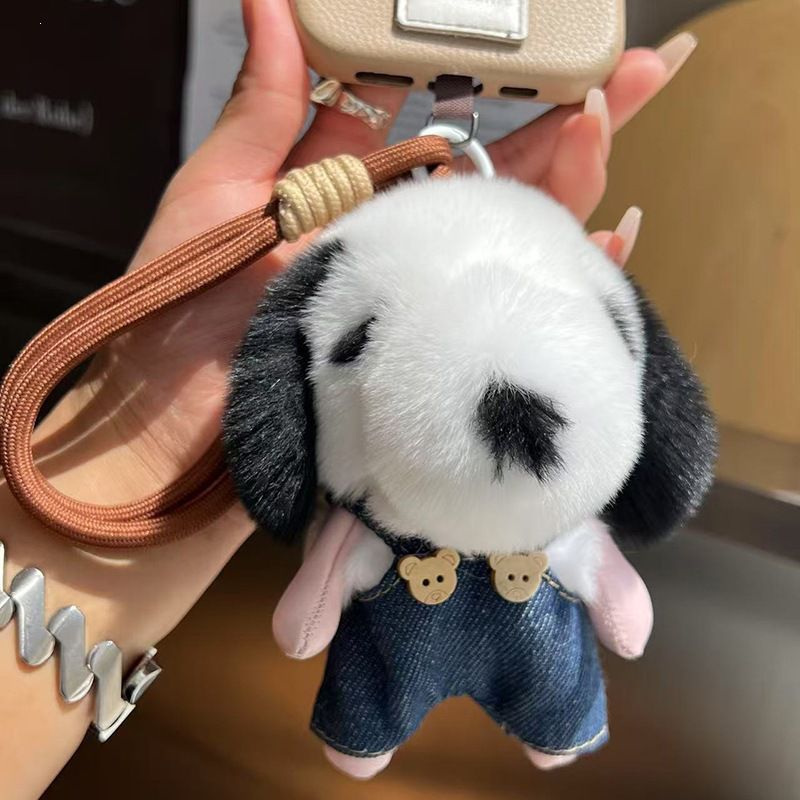 Cute Plush Puppy Fur Bag Charm Soft Real Rabbit Fur Furry Dog Keychain