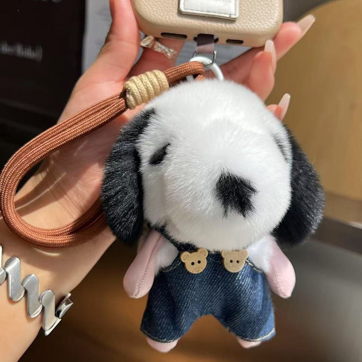 Cute Plush Puppy Fur Bag Charm Soft Real Rabbit Fur Furry Dog Keychain