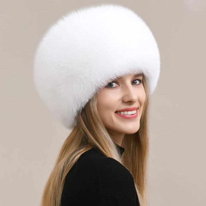 Womens Luxury Fox Fur Russian Hat Thickened Full-Pelt Winter Round Fur Hat