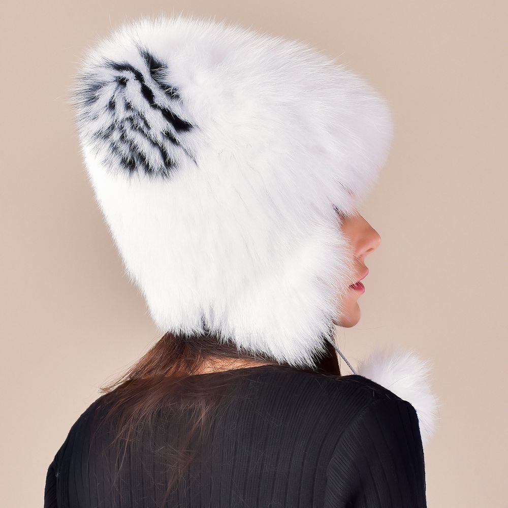 Cute Fox Ear Pom-Pom Fur Trapper Hat Luxury Winter Warm Snow Fur Hat for Cold Weather
