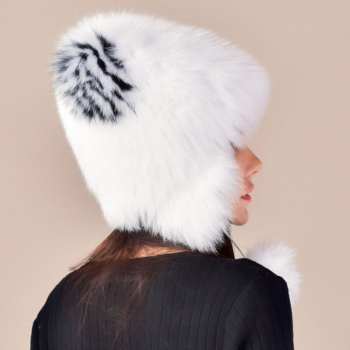 Cute Fox Ear Pom-Pom Fur Trapper Hat Luxury Winter Warm Snow Fur Hat for Cold Weather