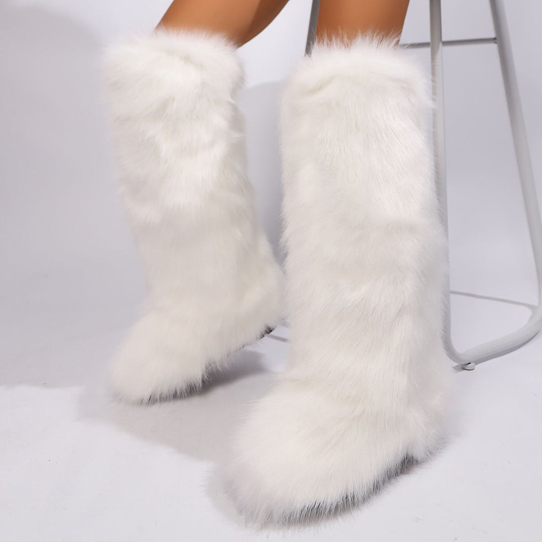 Womens Faux Fur Boot Winter Fluffy Long Furry Boots for Girls Outdoor Fuzzy Knee-High Boots