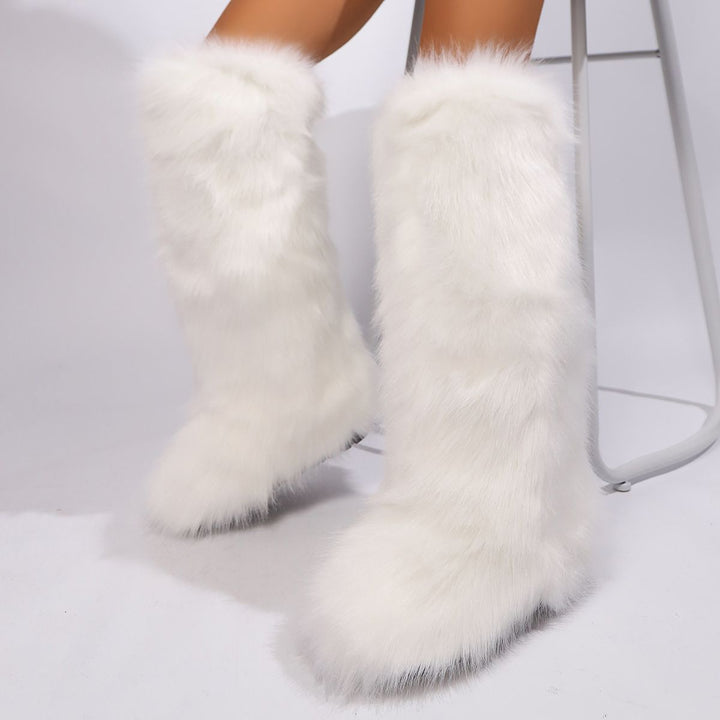 Womens Faux Fur Boot Winter Fluffy Long Furry Boots for Girls Outdoor Fuzzy Knee-High Boots