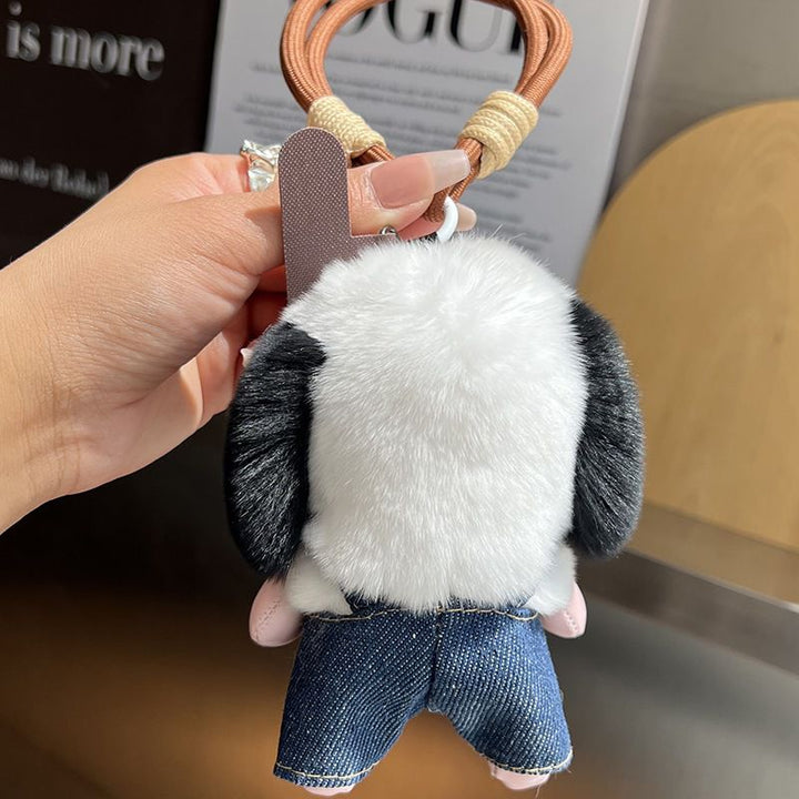 Cute Plush Puppy Fur Bag Charm Soft Real Rabbit Fur Furry Dog Keychain