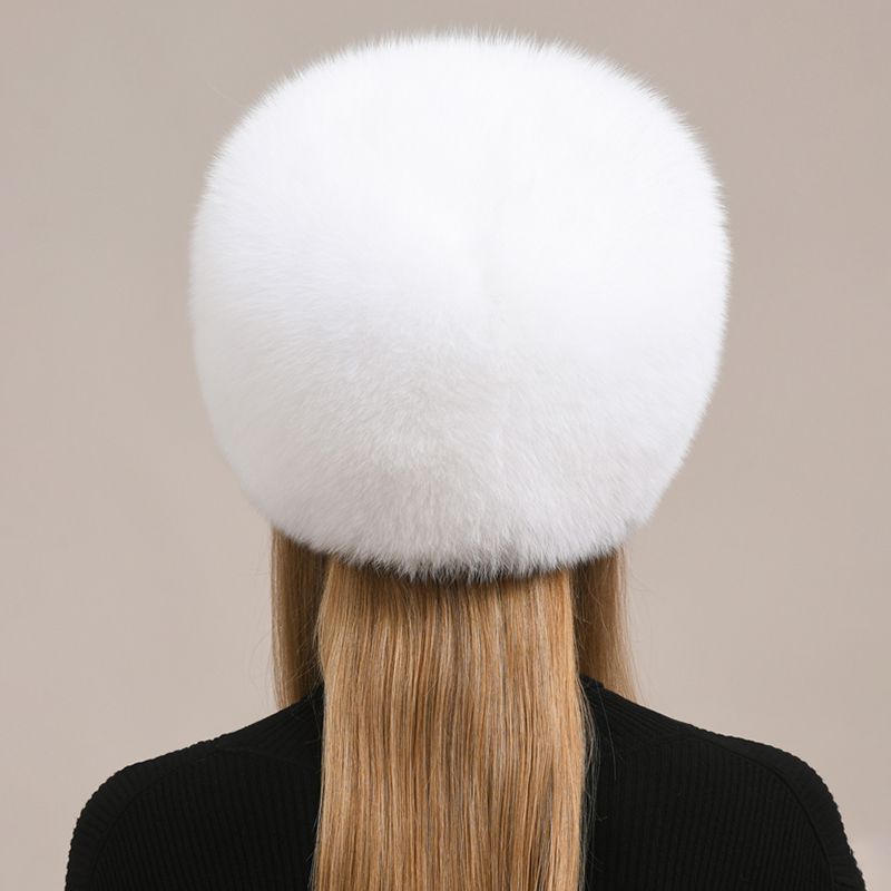 Womens Luxury Fox Fur Russian Hat Thickened Full-Pelt Winter Round Fur Hat