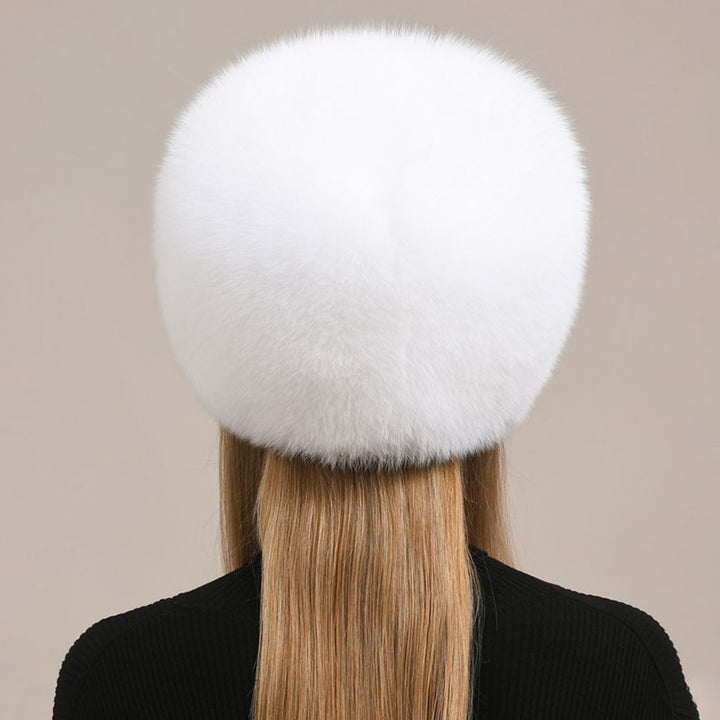 Womens Luxury Fox Fur Russian Hat Thickened Full-Pelt Winter Round Fur Hat