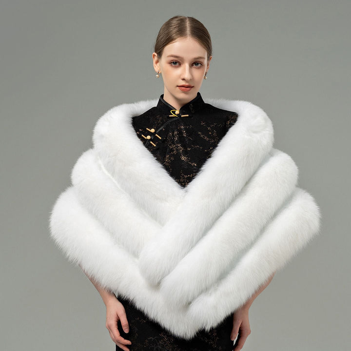 Oversized Women's Luxurious Genuine Fox Fur Shawl Wrap Stole Cape For Evening Dress Wedding Party