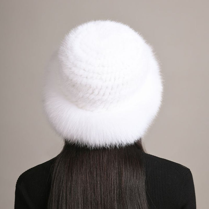 Luxury Mink Fur Hat for Women Full Fox Fur Brim Winter Bucket Hat