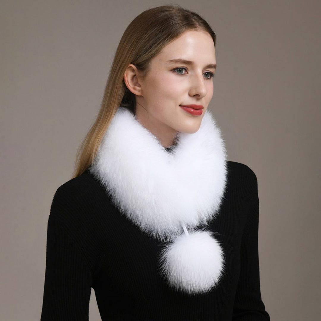 Women’s Real Fox Fur Scarf with Pom-Pom Genuine Fur Collar Neck Warmer