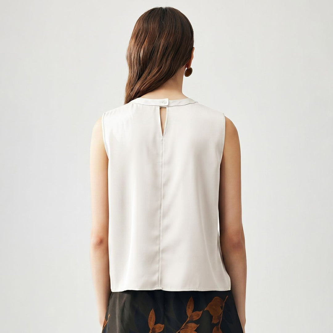 Round Keyhole Neck Sleeveless Mulberry Silk Tank Top for Women