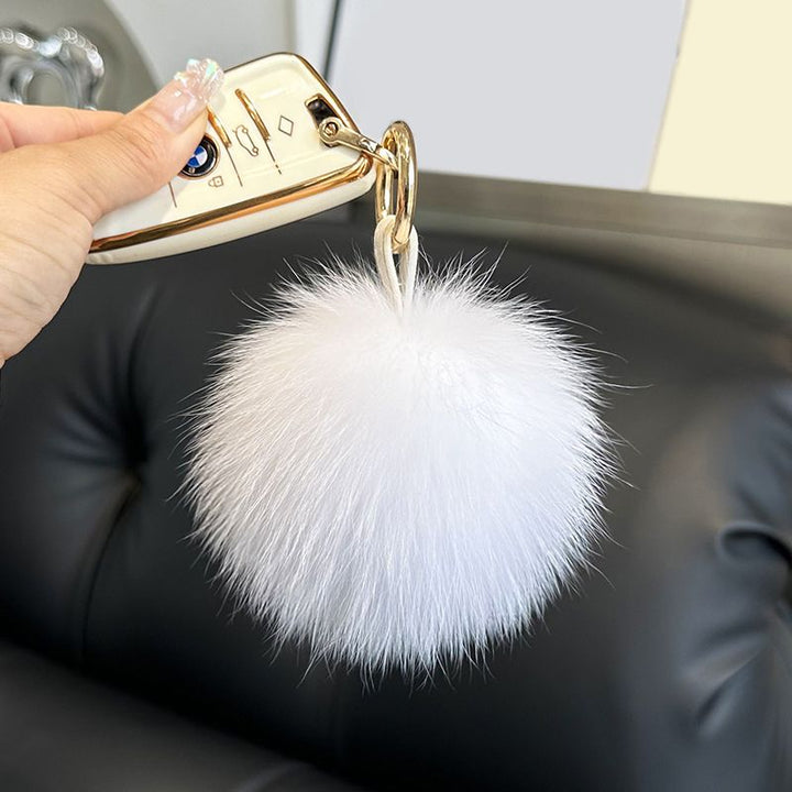 Genuine Fox Fur Pom-Pom Keychain Luxury Fluffy Fur Ball Bag Charm