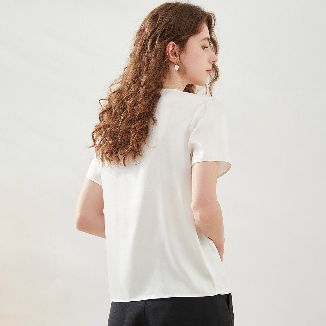 22 Momme Basic V-Neck Pure Mulberry Silk Short Sleeve T-Shirt