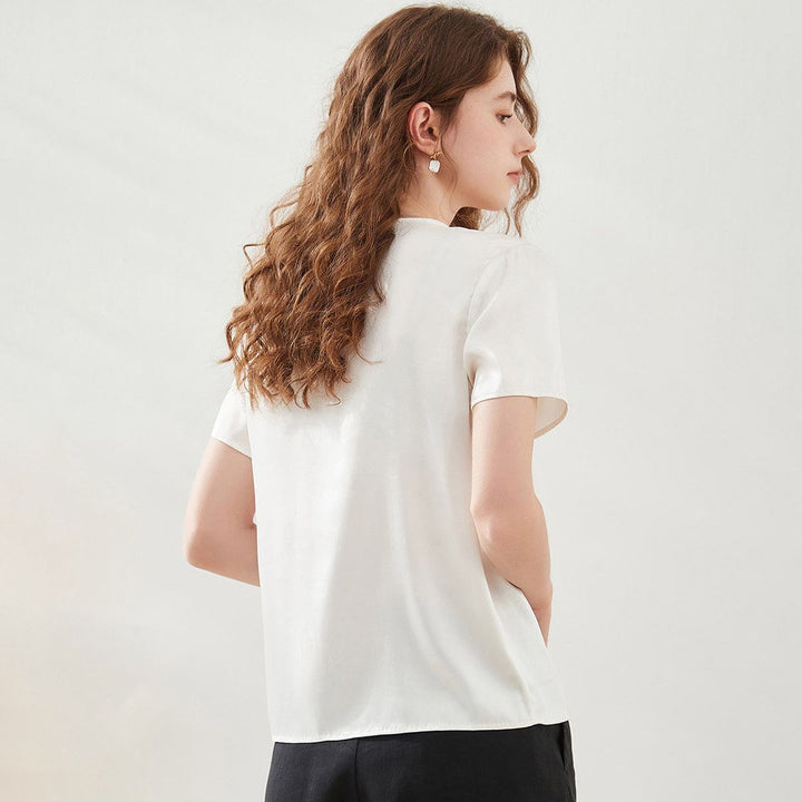 22 Momme Basic V-Neck Pure Mulberry Silk Short Sleeve T-Shirt