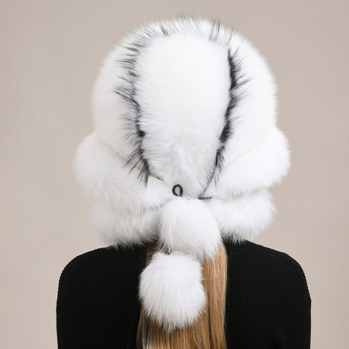 Luxury Oversized Two-Tone Real Fox Fur Pom Pom Hat Women Winter Warm Ushanka