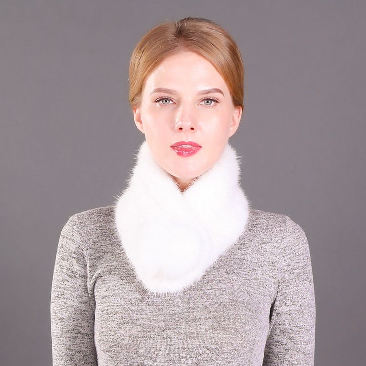 Women's Real Mink Fur Scarf with Fox Fur Pom-Pom Soft Luxury Winter Neck Warmer Lightweight & Elegant Collar Wrap