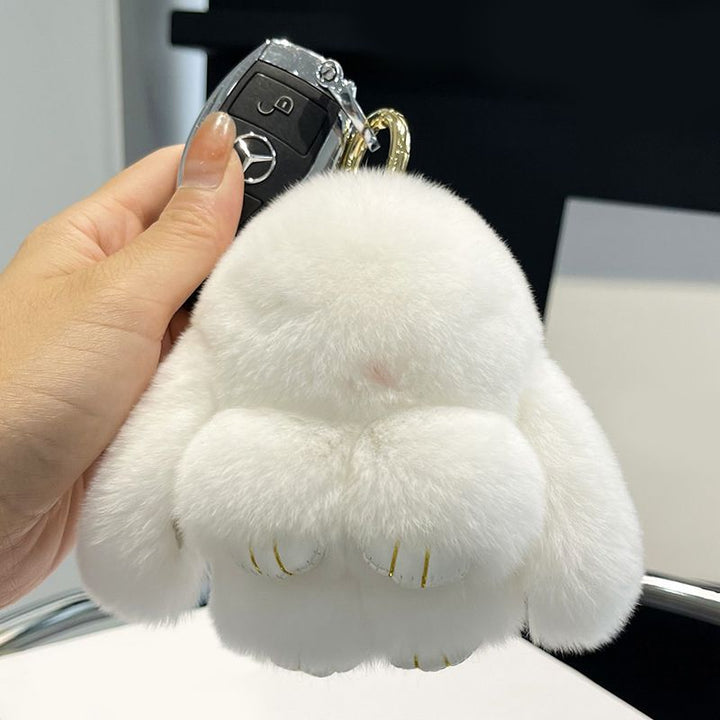 Real Rabbit Fur Bunny Keychain Fluffy Soft Plush Fur Bag Charm with Long Ears