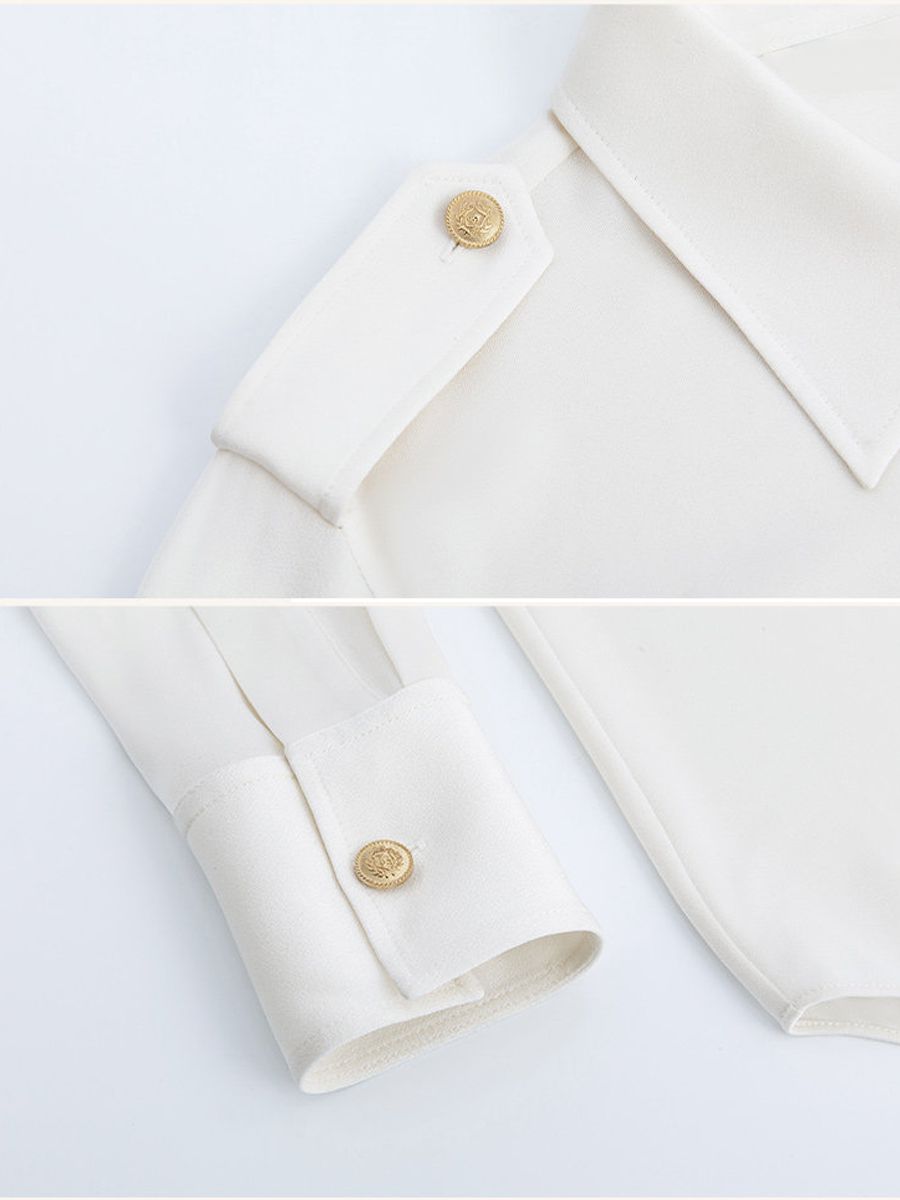 30 Momme Women’s Silk Crepe Utility Shirt with Flap Pockets