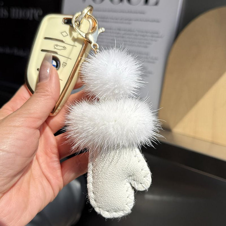 Real Mink Fur Glove & Boot Keychain Fluffy Pom Pom Bag Charm