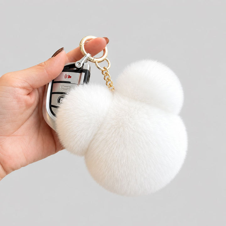 Real Rabbit Fur Bear Keychain Luxury Genuine Fur Pom Pom Bag Charm Key Ring Accessory