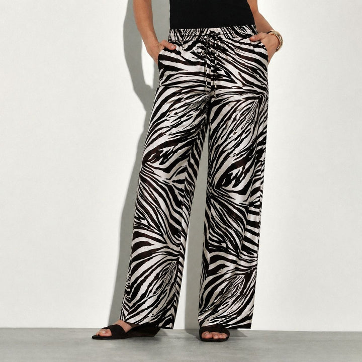 Zebra Printed Washable Silk Lounge Pants For Women