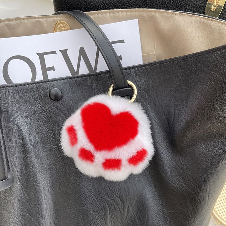 Cute Cat Paw Rabbit Fur Pom Pom Keychain Plush Handbag Purse Charm