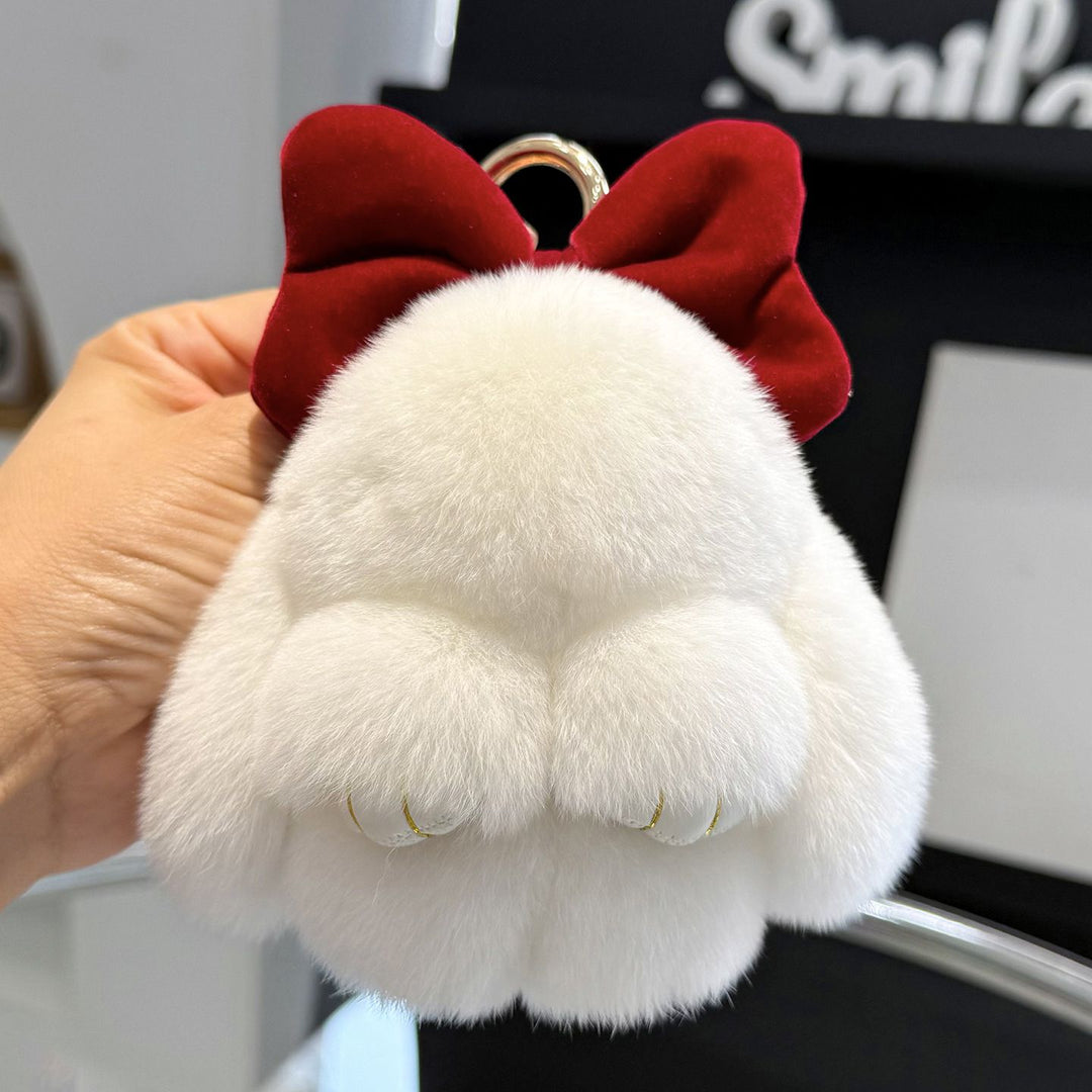 Real Rabbit Fur Cute Bunny and Bow Keychain Luxury Fur Bag Charm