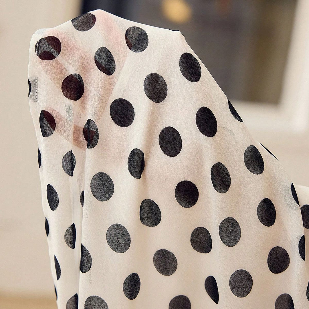 100% Silk Crepe Tie-Neck Blouse Polka Dot Long Sleeve Silk Shirt