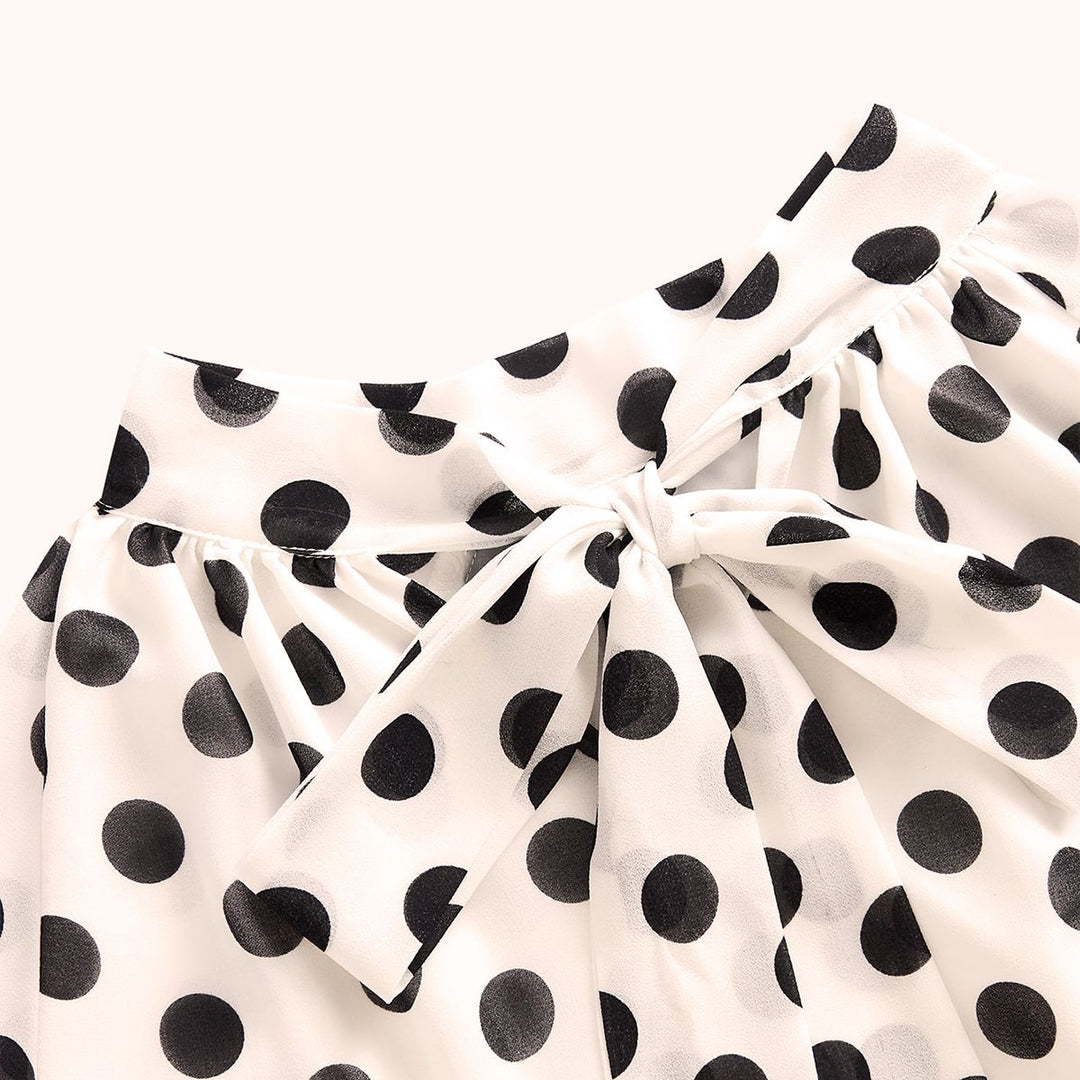 100% Silk Crepe Tie-Neck Blouse Polka Dot Long Sleeve Silk Shirt