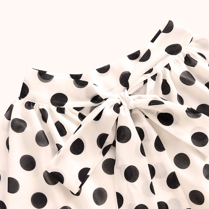 100% Silk Crepe Tie-Neck Blouse Polka Dot Long Sleeve Silk Shirt