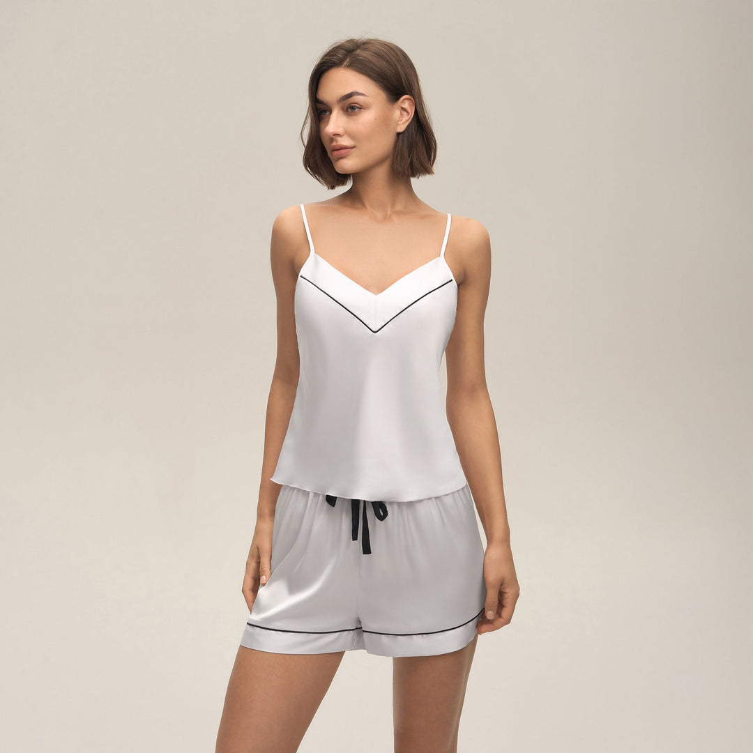 22 Momme Women's Mulberry Silk Camisole Set with Contrast Trimming