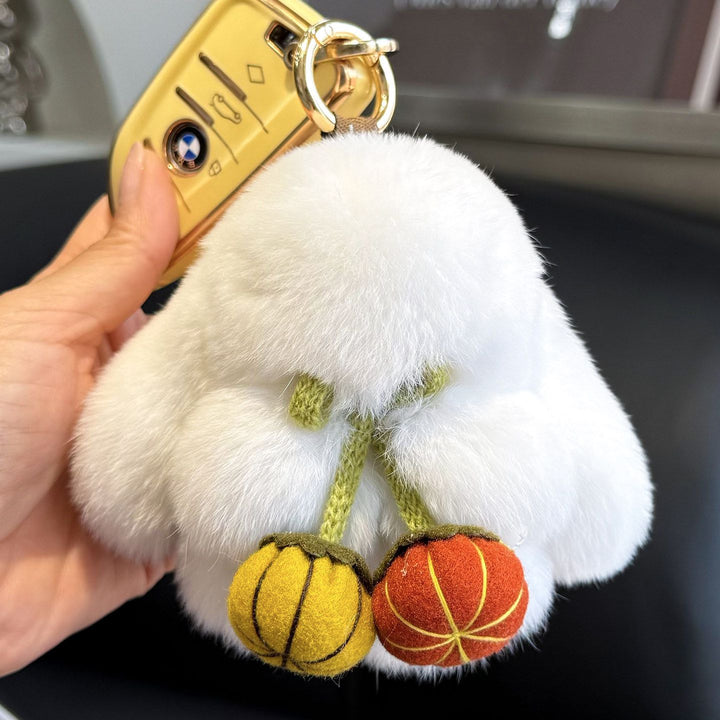 2026 Autumn New Halloween Pumpkin Rabbit Fur Bunny Keychain Soft Fluffy Bag  Car Accessory