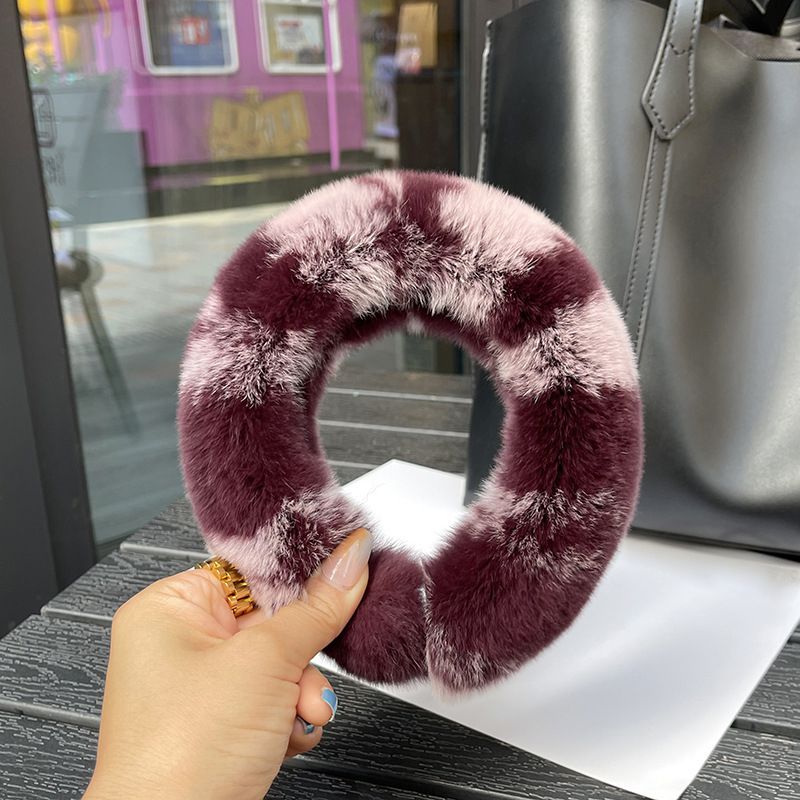 Real Rabbit Fur Headband Women's Soft Plush Leopard Print Hair Accessories
