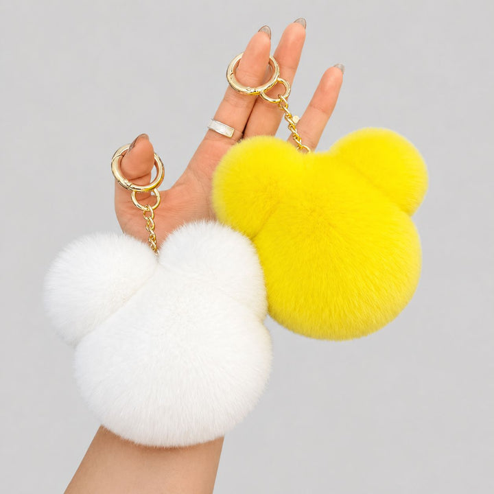 Real Rabbit Fur Bear Keychain Luxury Genuine Fur Pom Pom Bag Charm Key Ring Accessory
