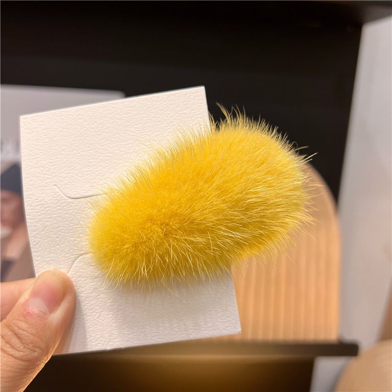 Mink Fur Hair Clip Soft Fluffy Oval Snap Hair Barrette