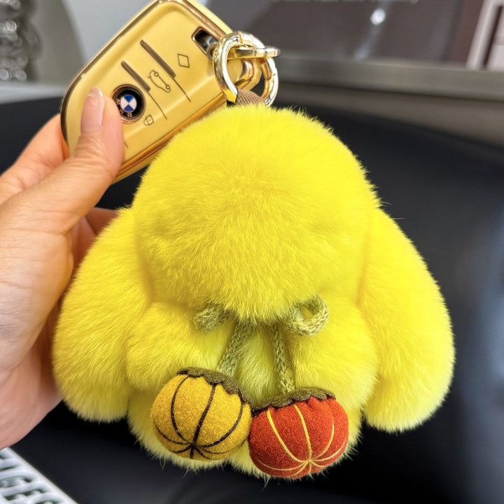 2026 Autumn New Halloween Pumpkin Rabbit Fur Bunny Keychain Soft Fluffy Bag  Car Accessory