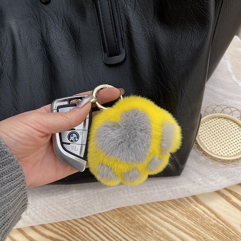 Cute Cat Paw Rabbit Fur Pom Pom Keychain Plush Handbag Purse Charm