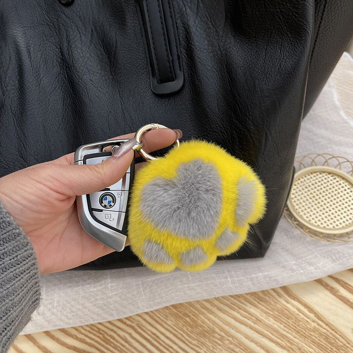 Cute Cat Paw Rabbit Fur Pom Pom Keychain Plush Handbag Purse Charm