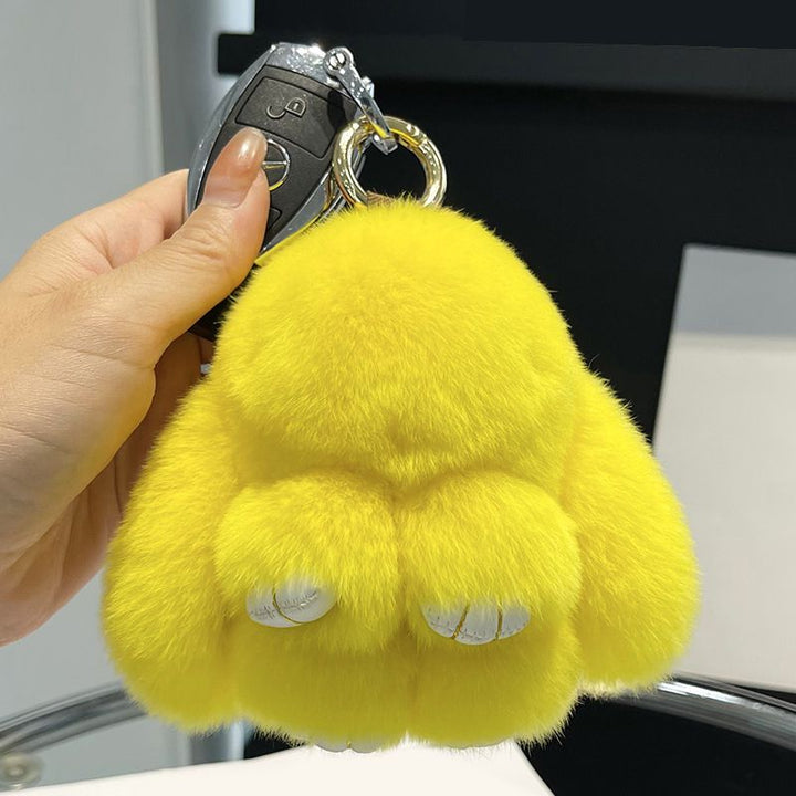 Real Rabbit Fur Bunny Keychain Fluffy Soft Plush Fur Bag Charm with Long Ears