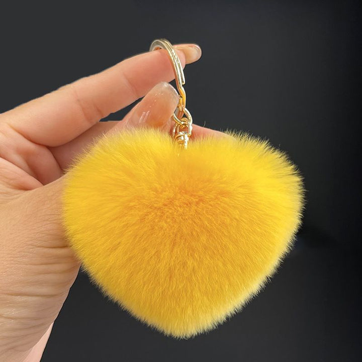 Real Rabbit Fur Heart Keychain Fluffy Plush Fur Pom Pom Bag Charm