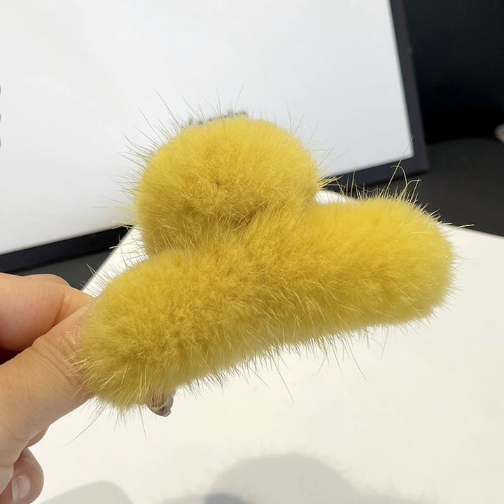 Women's Real Mink Fur Claw Clip Fluffy Hair Clamp Winter Cute Shark Clip Hair Accessories