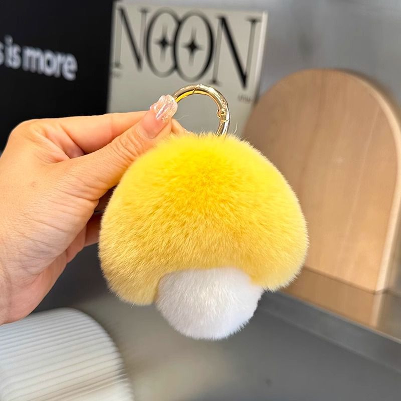 Cute Real Rex Rabbit Fur Mushroom Keychain Fluffy Plush Bag Charm