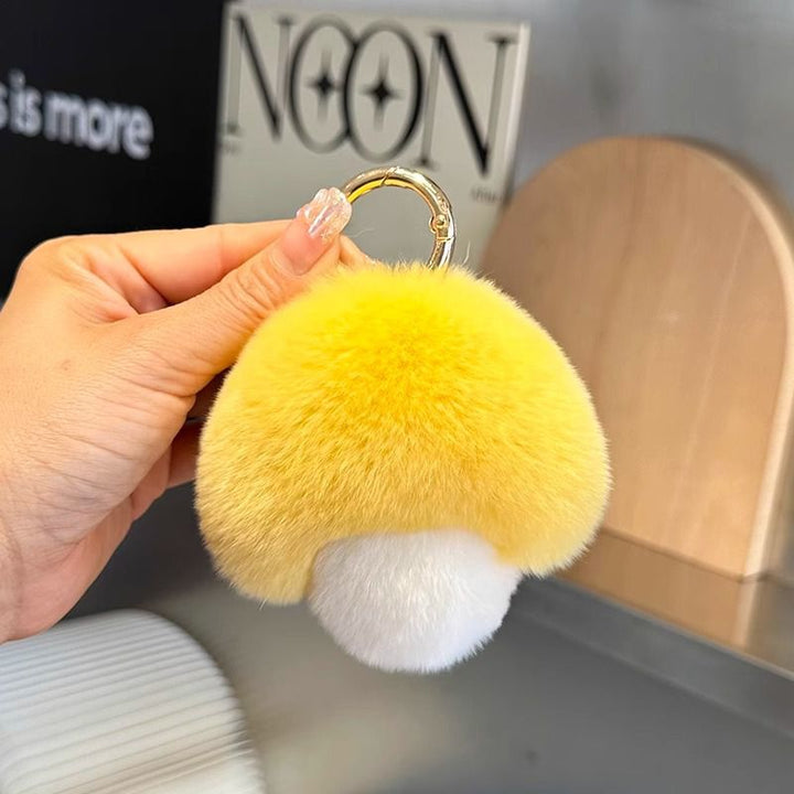 Cute Real Rex Rabbit Fur Mushroom Keychain Fluffy Plush Bag Charm