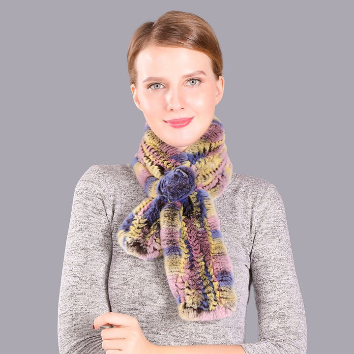 Soft Rabbit Fur Winter Wrap Scarf Stole with Rose Decoration