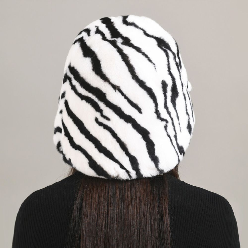 Luxury Animal Pattern Real Rabbit Fur Hat for Women Soft Leopard Winter Bucket Hat