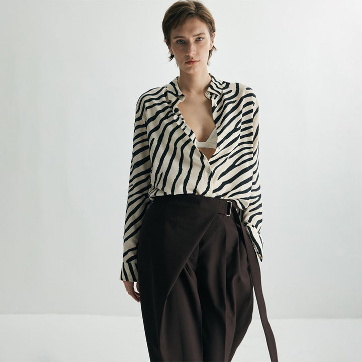 Zebra Print Mulberry Silk Shirt for Women Relaxed Fit Luxury Silk Button-Down Blouse