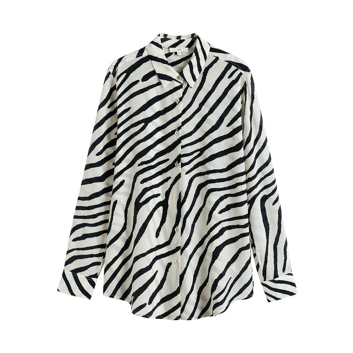 Zebra Print Mulberry Silk Shirt for Women Relaxed Fit Luxury Silk Button-Down Blouse